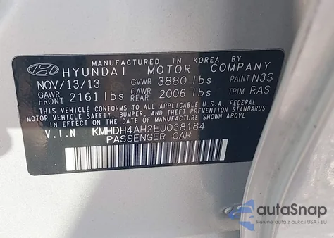 2014 Hyundai Elantra Sport from USA, damaged, VIN KMHDH4AH2EU038184
